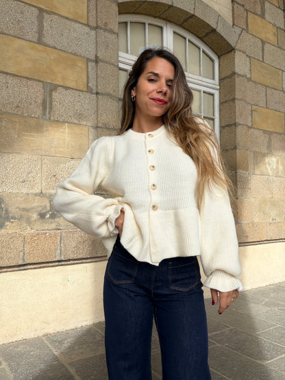 Cardigan péplum Oriane écru