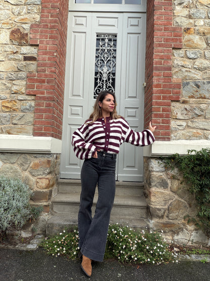 Cardigan Véra rayé bordeaux