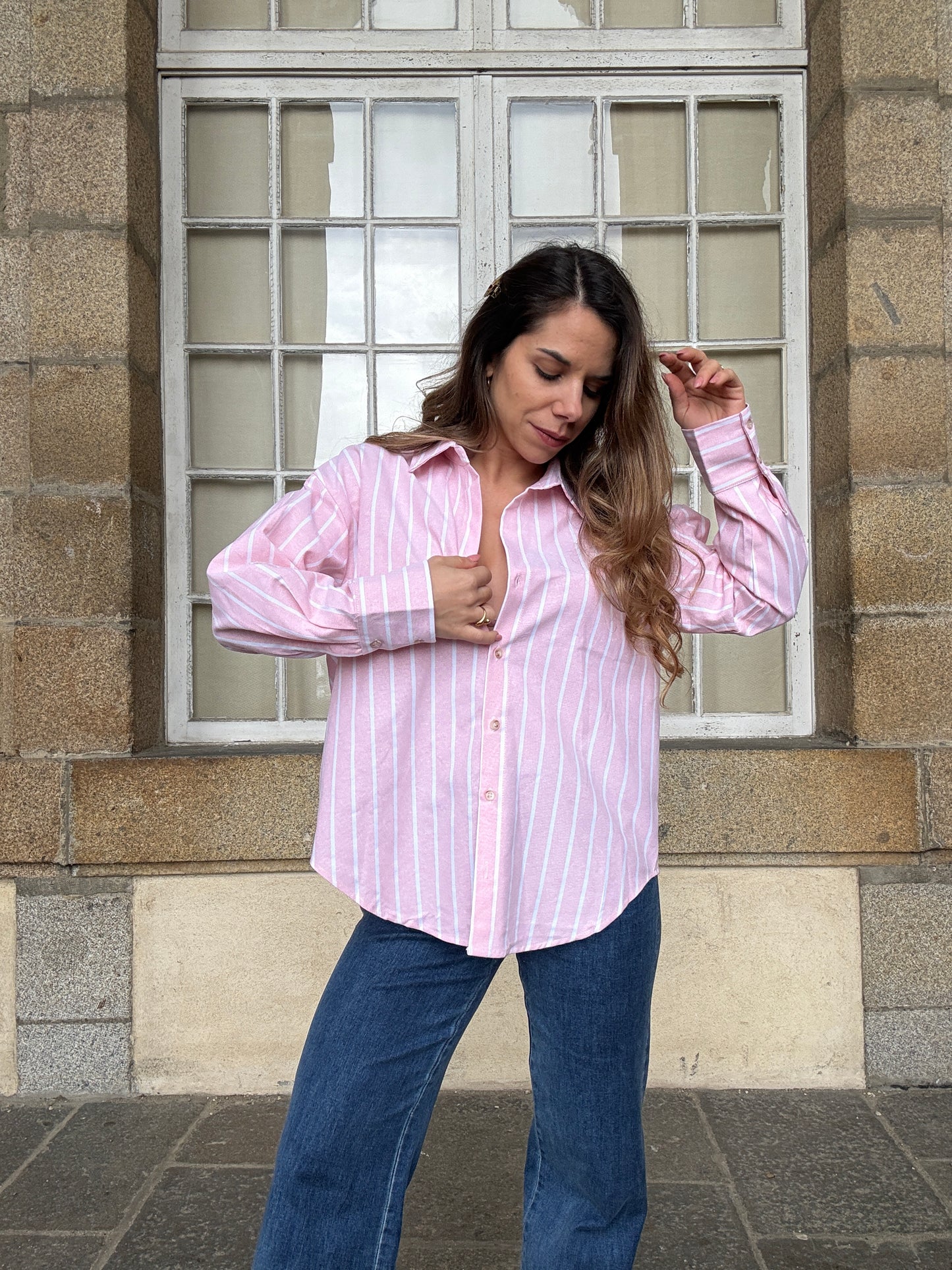 Chemise à rayures baby pink