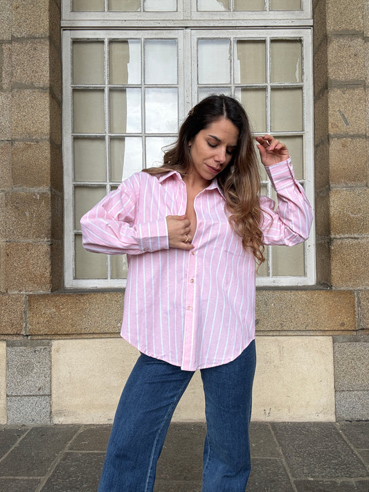 Chemise à rayures baby pink