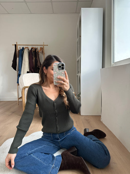 Cardigan fin Louise kaki