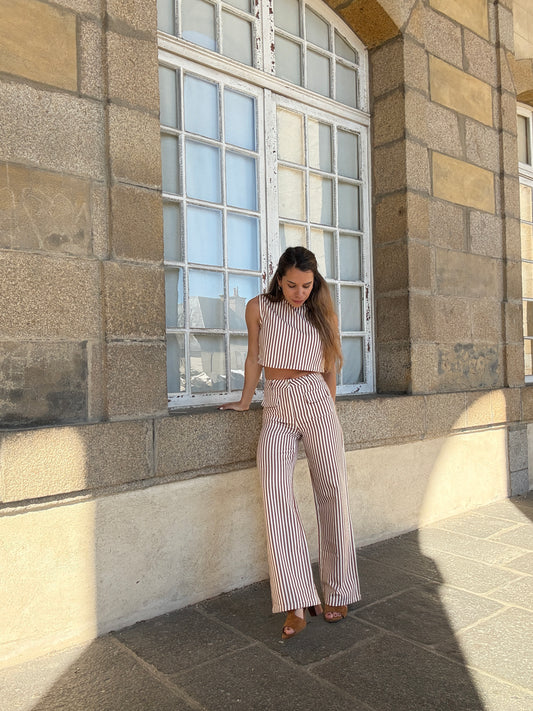 Pantalon rayé Marin camel
