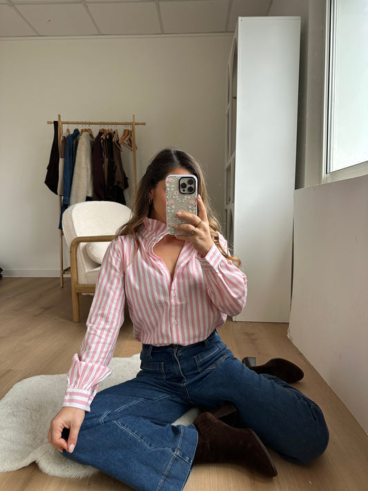 Blouse à rayures Colette roses et blanches