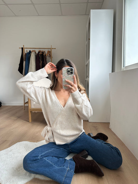 Cardigan à noeud Chloé beige