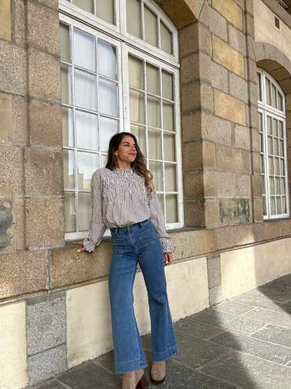 Blouse à rayures smockée marron Chloé