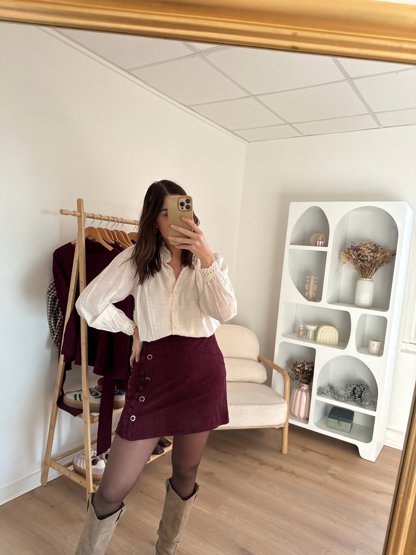 Jupe en velours Louisa bordeaux