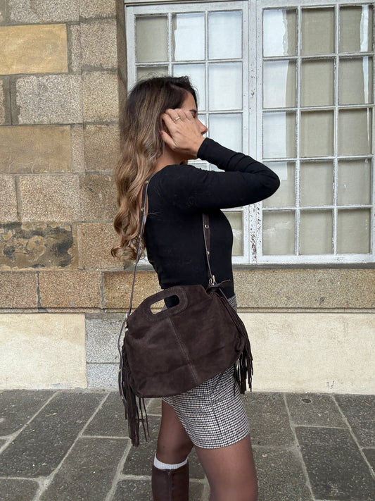 Grand sac à main en cuir Jodie chocolat