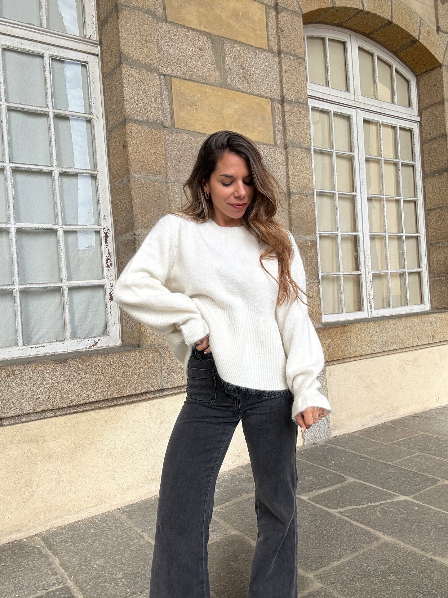 Pull peplum Elia écrue