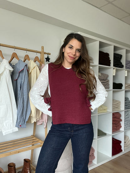 Pull sans manches à noeuds bordeaux Valentine