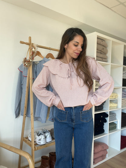 Blouse à col large Solveig VICHY rose
