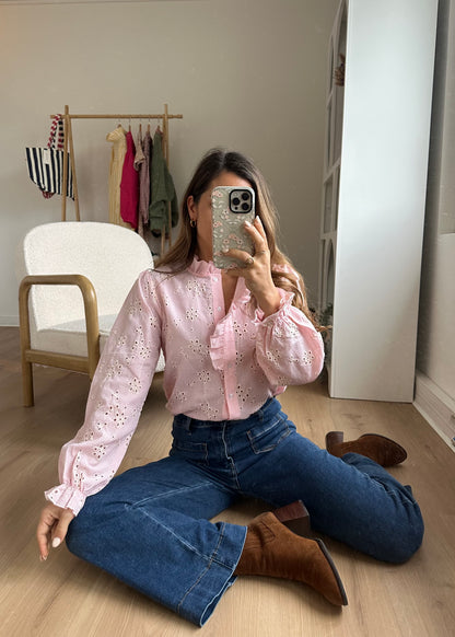 Blouse brodée baby pink Apolline