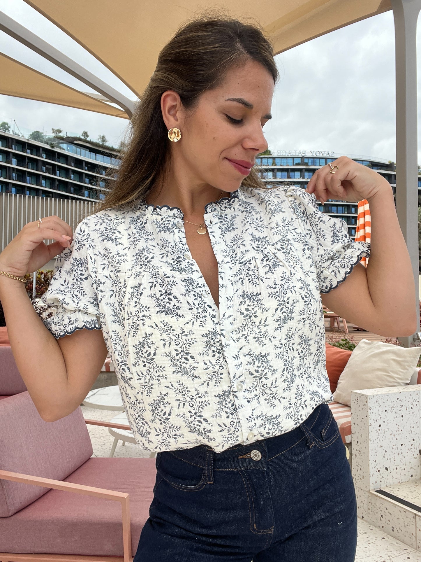 Blouse à manches courtes Mila bleue