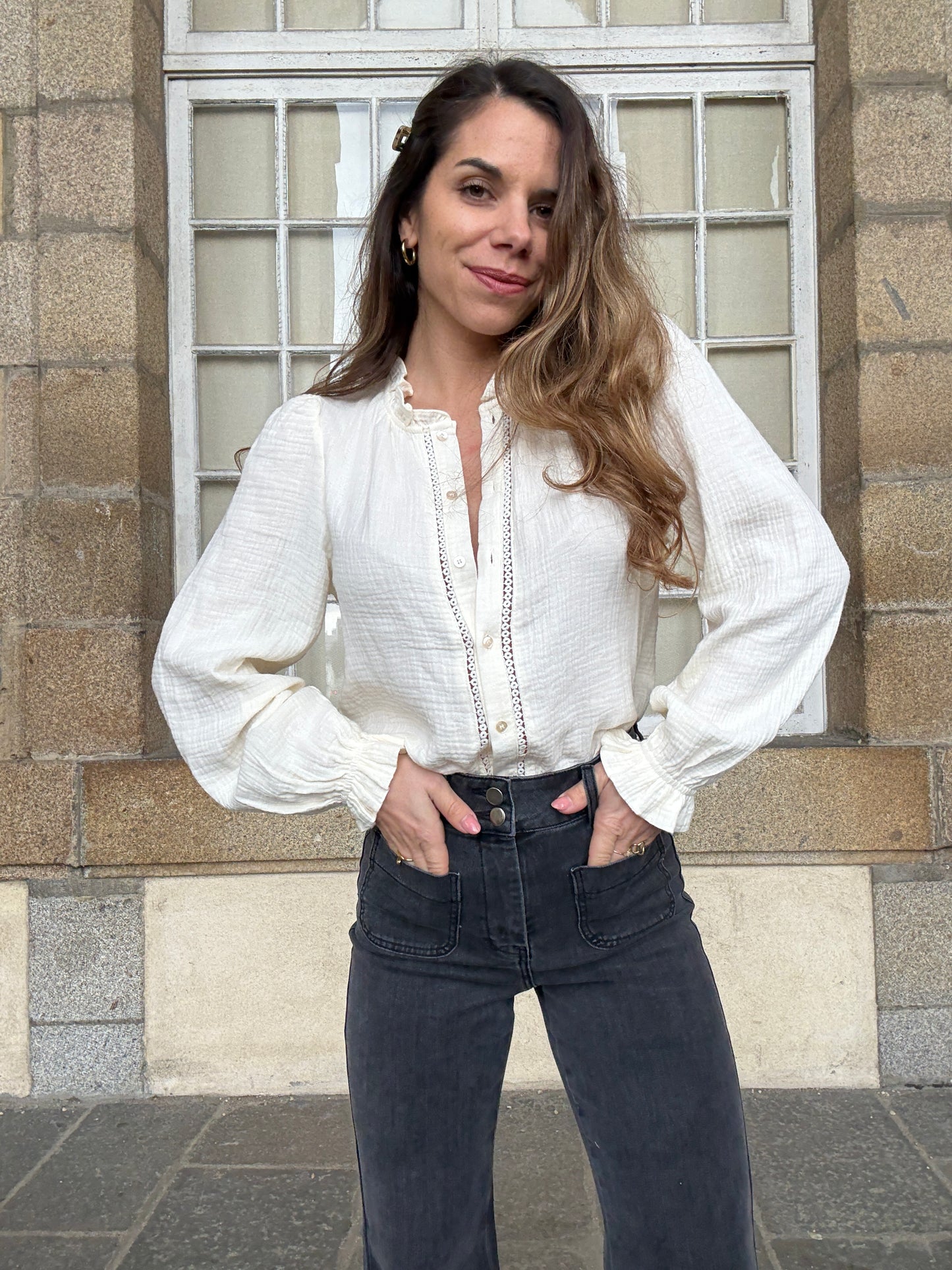 Blouse écrue en double gaze Lili