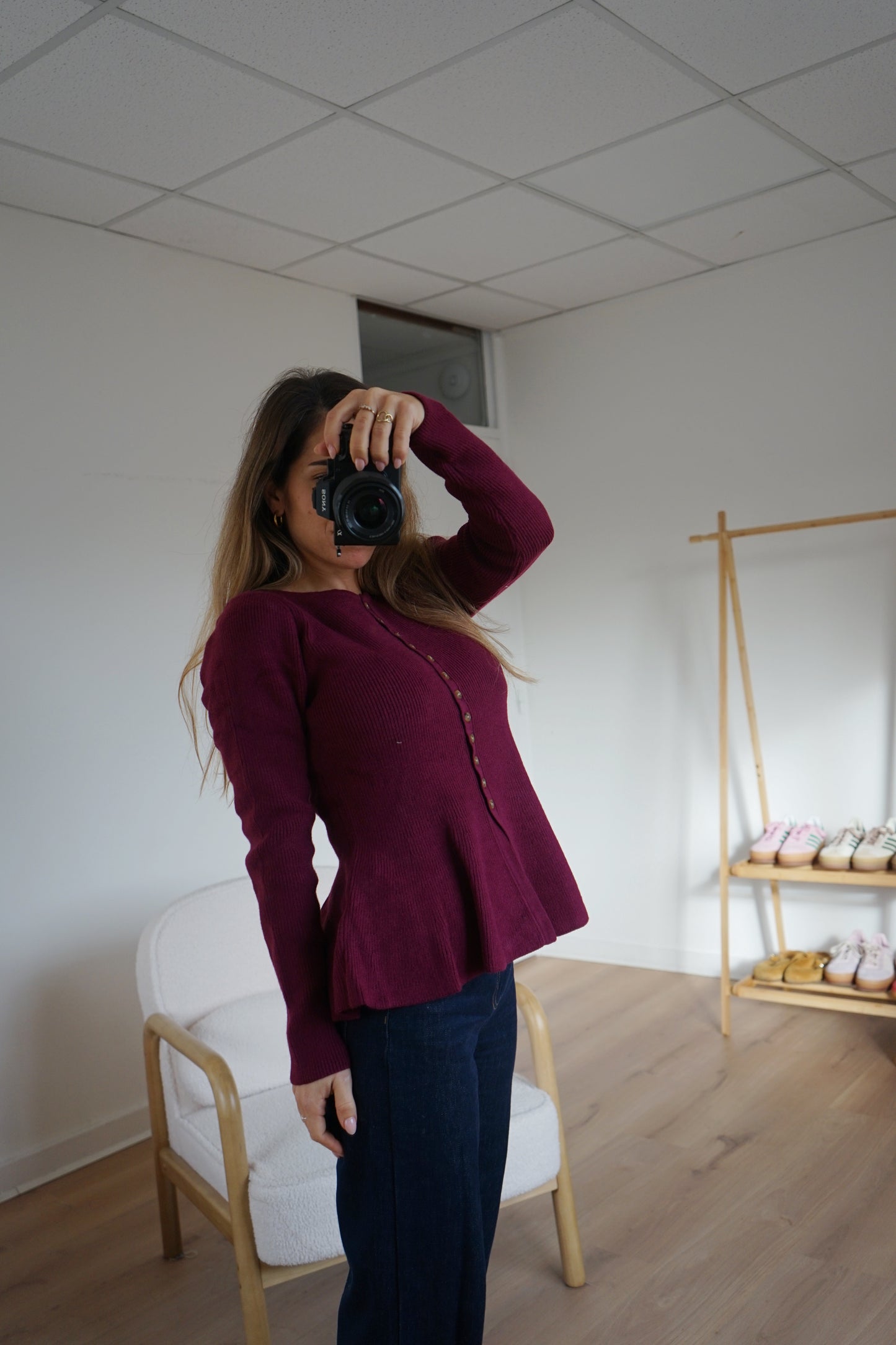 Pull fin péplum Albane bordeaux