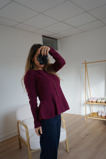 Pull fin péplum Albane bordeaux