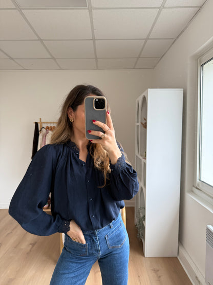 Blouse brodée bleue marine Maïwenn