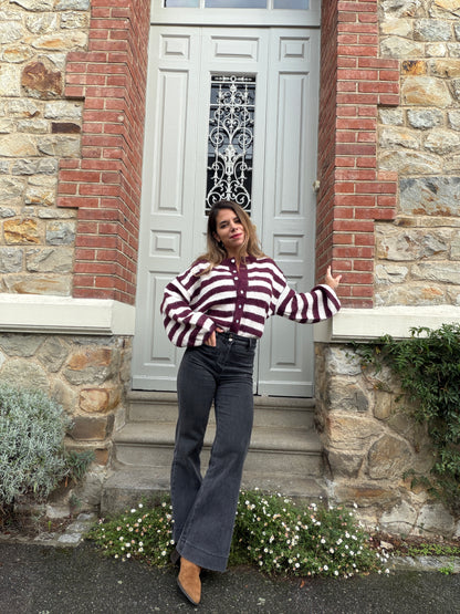 Cardigan Véra rayé bordeaux