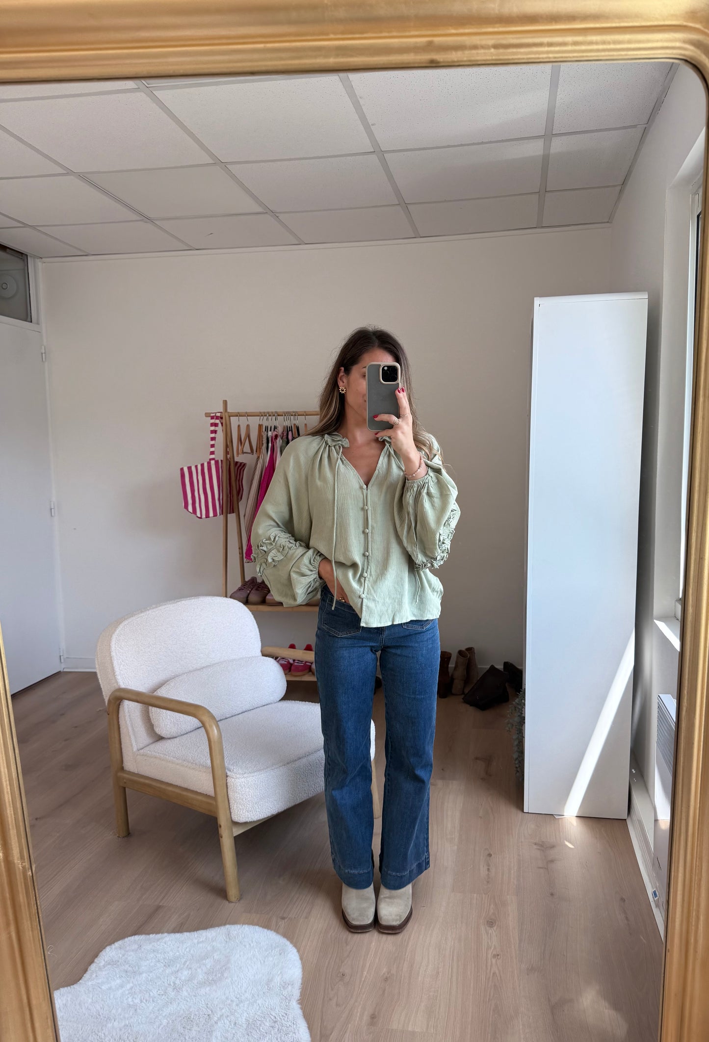 Blouse Esmée à volants vert menthe