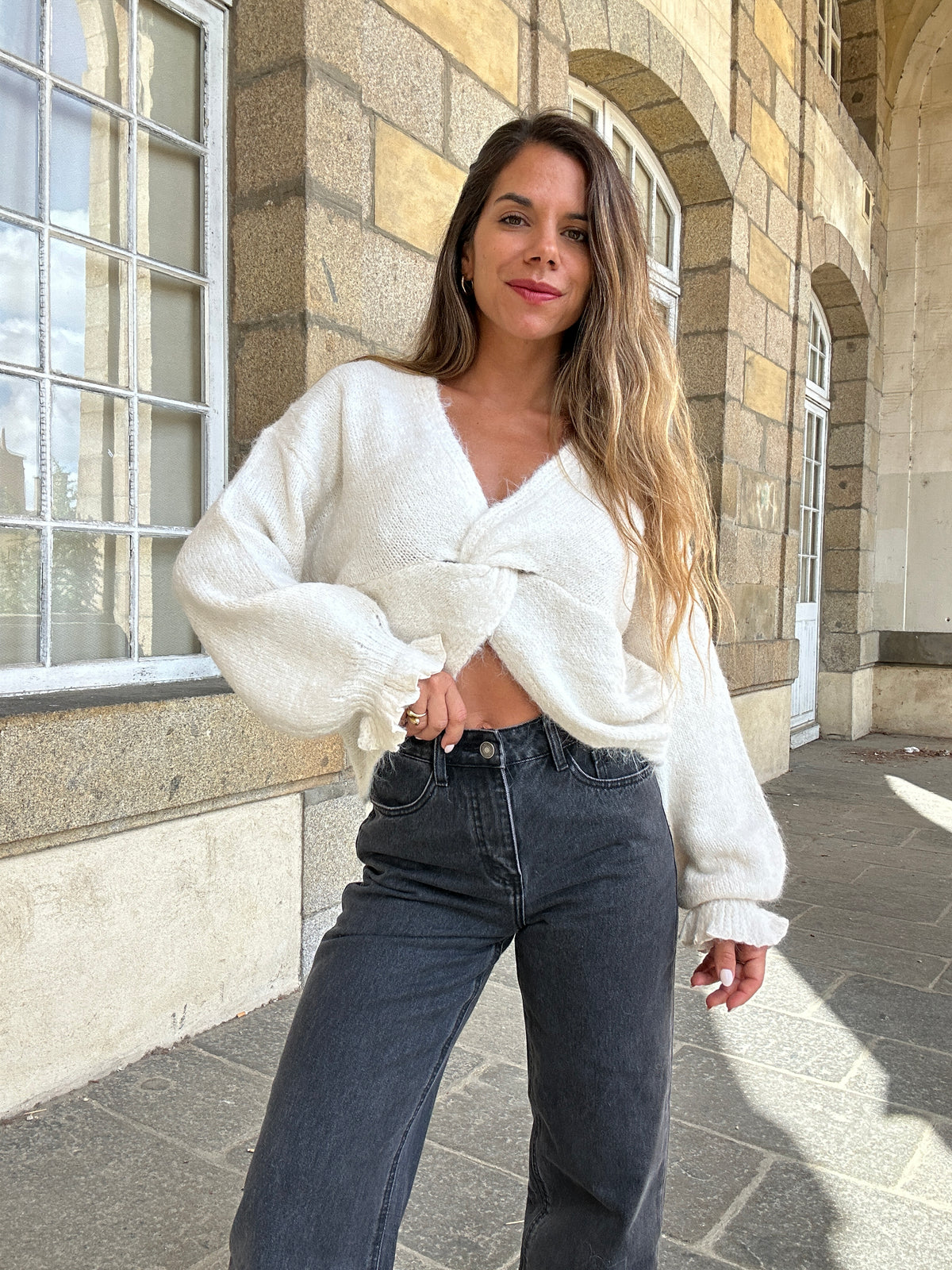 Pull en laine beige Olympe