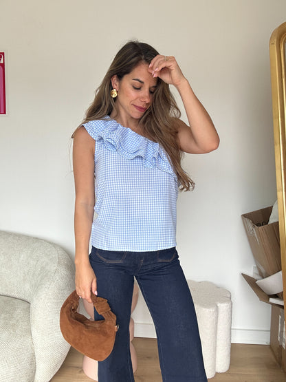 Top Ellie vichy bleu ciel