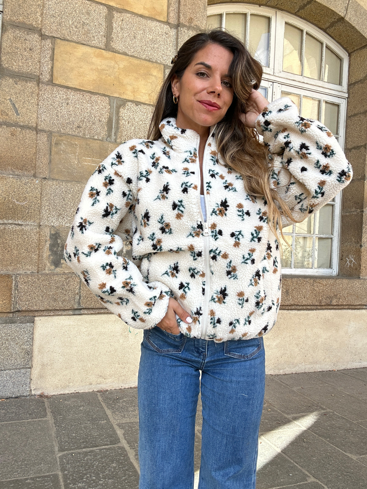 Veste moumoute fleurie Eva