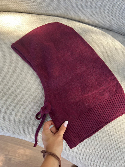 Cagoule léopard en laine et cachemire bordeaux