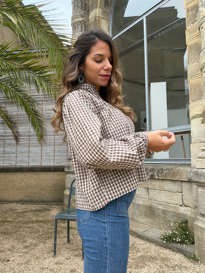 Blouse à carreaux chocolat Albane