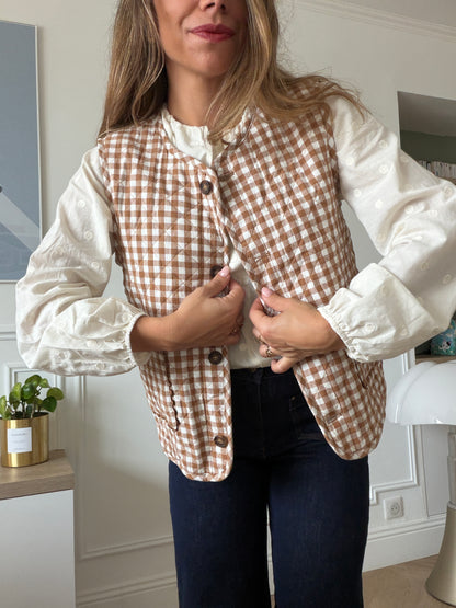Gilet sans manches vichy beige Apolline réversible