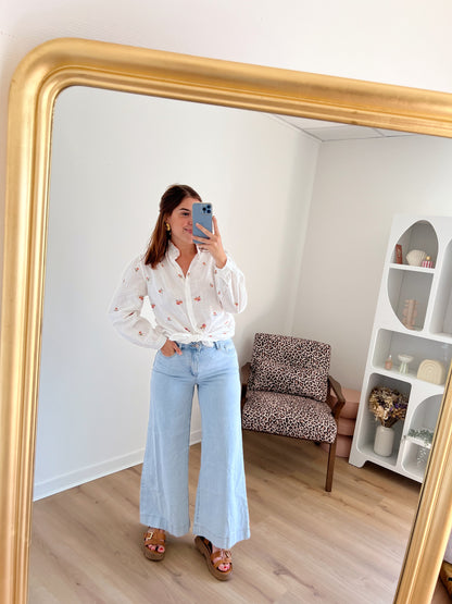 Chemise écrue à fleurs brodée Esmée