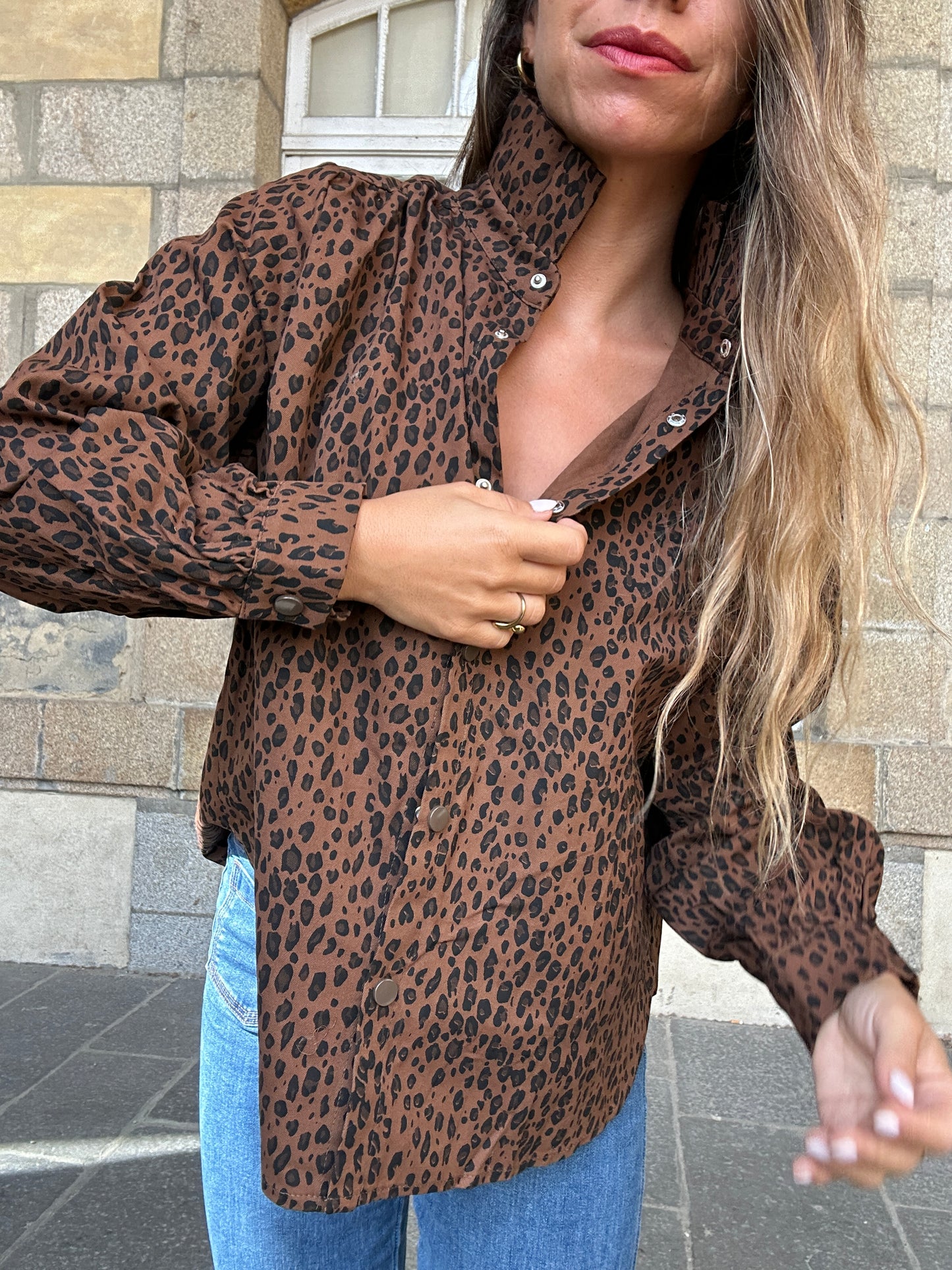 Veste en jean Céleste léopard marron