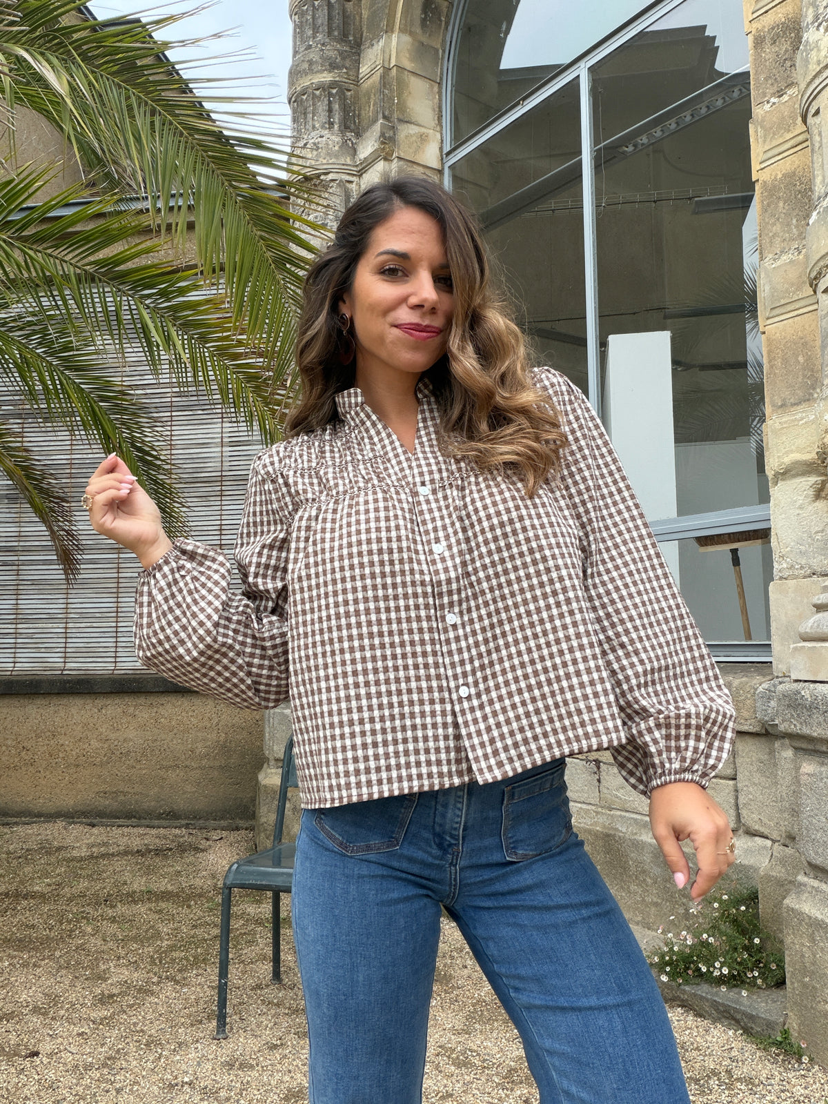 Blouse à carreaux chocolat Albane