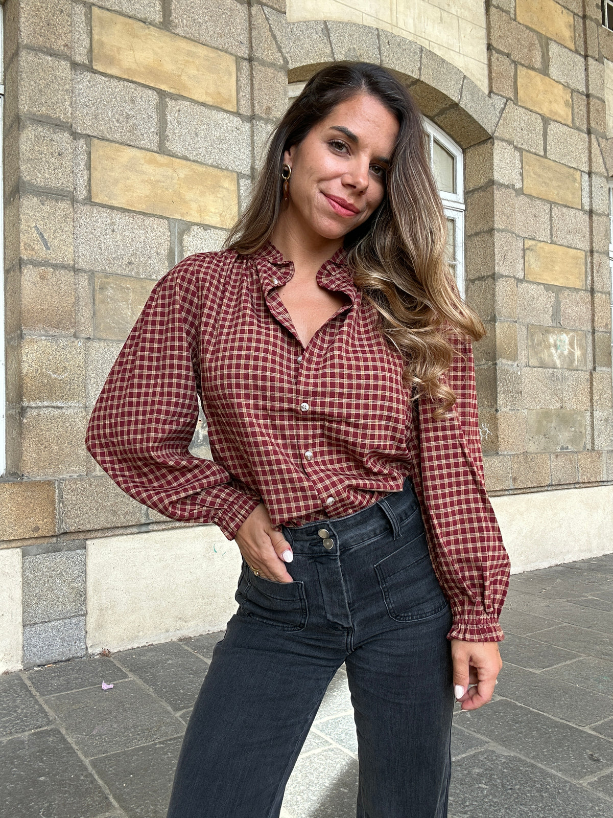 Blouse à carreaux Sybille bordeaux