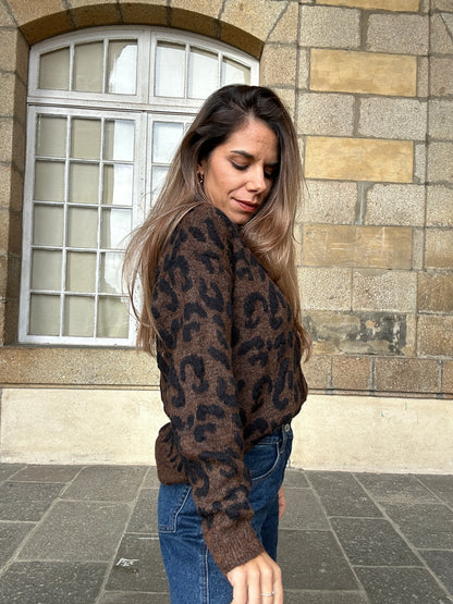 Cardigan léopard Camille marron