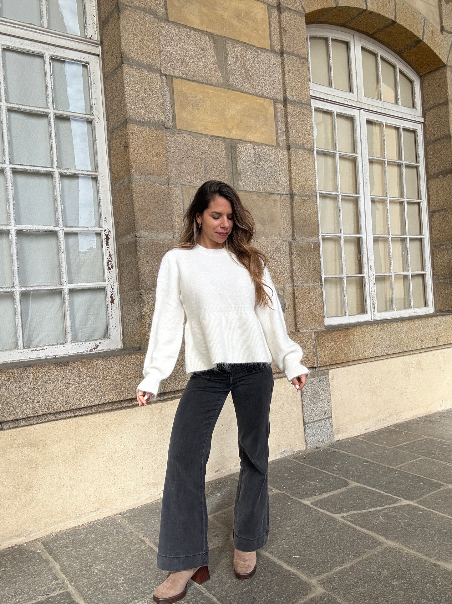 Pull peplum Elia écrue