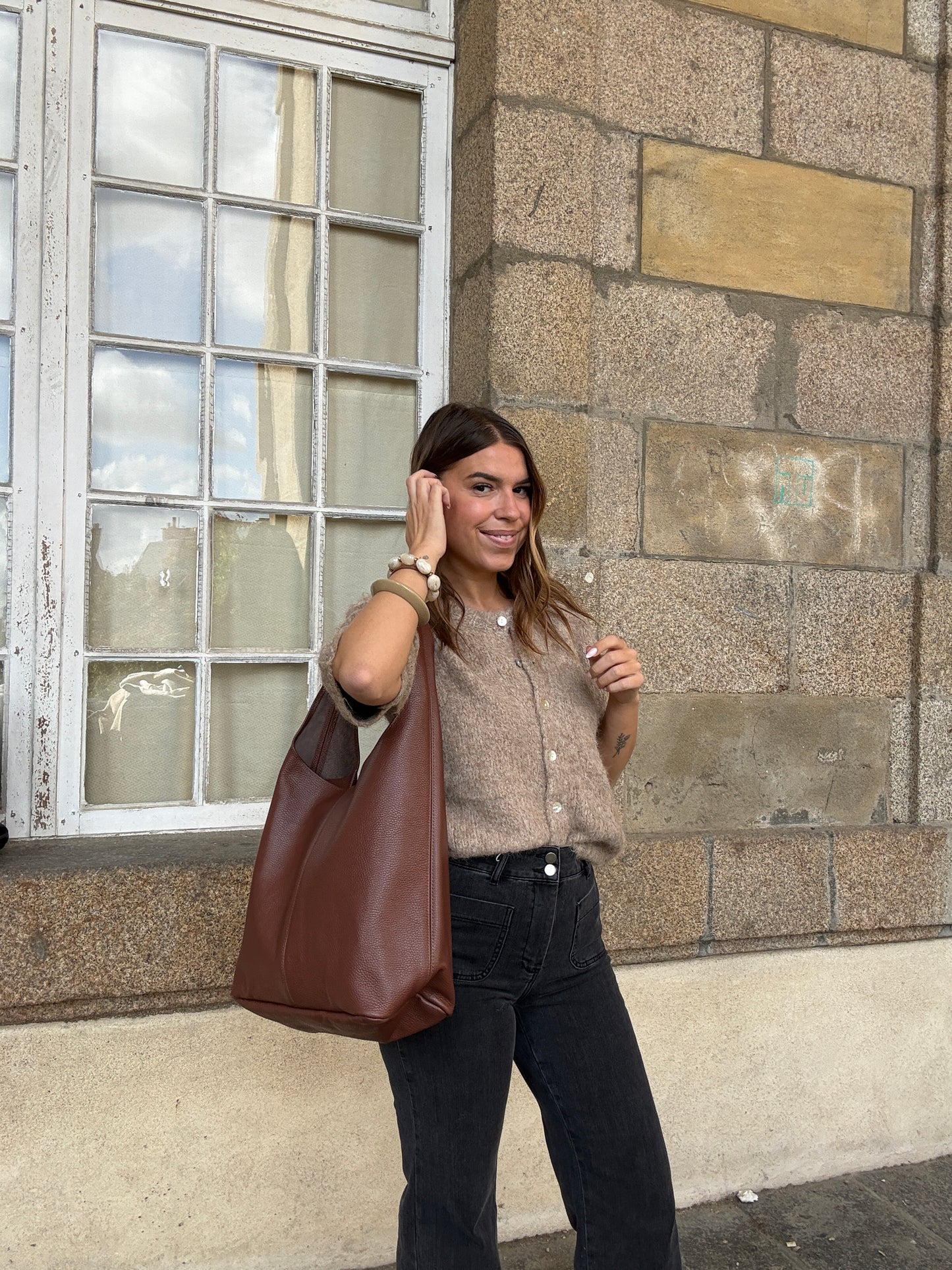 Sac à main en cuir  Marine marron