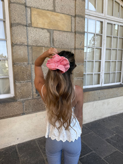 Chouchou scrunchie en coton vichy rouge