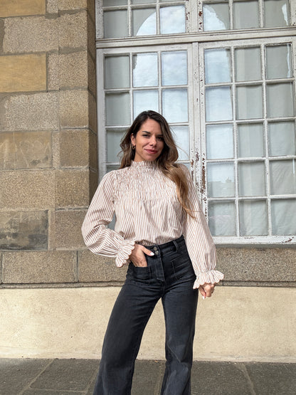 Blouse à rayures smockée camel Chloé