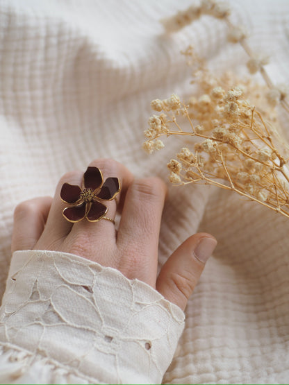 Bague réglable Magnolia Bordeaux