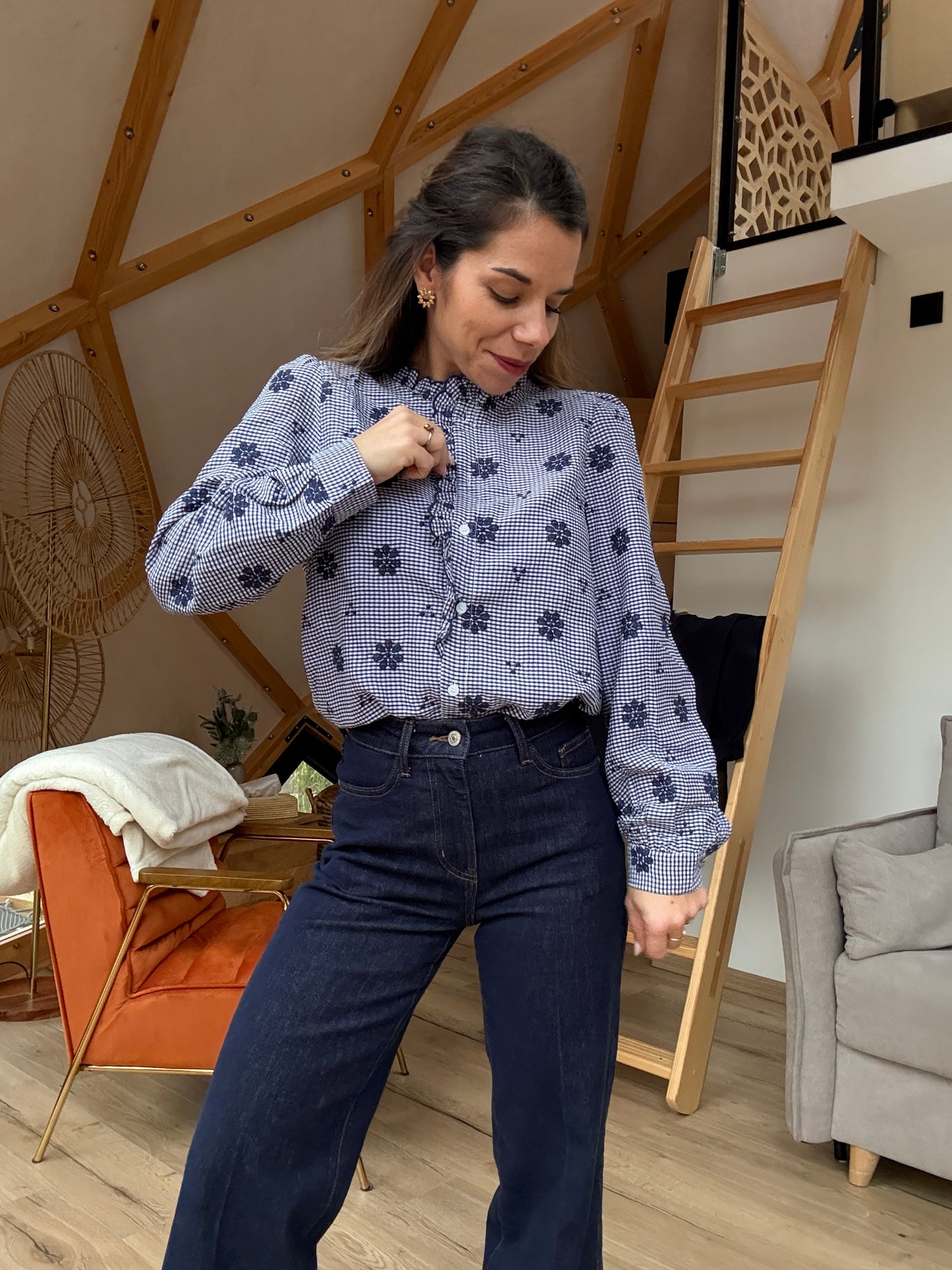 Blouse brodée marine Elsa