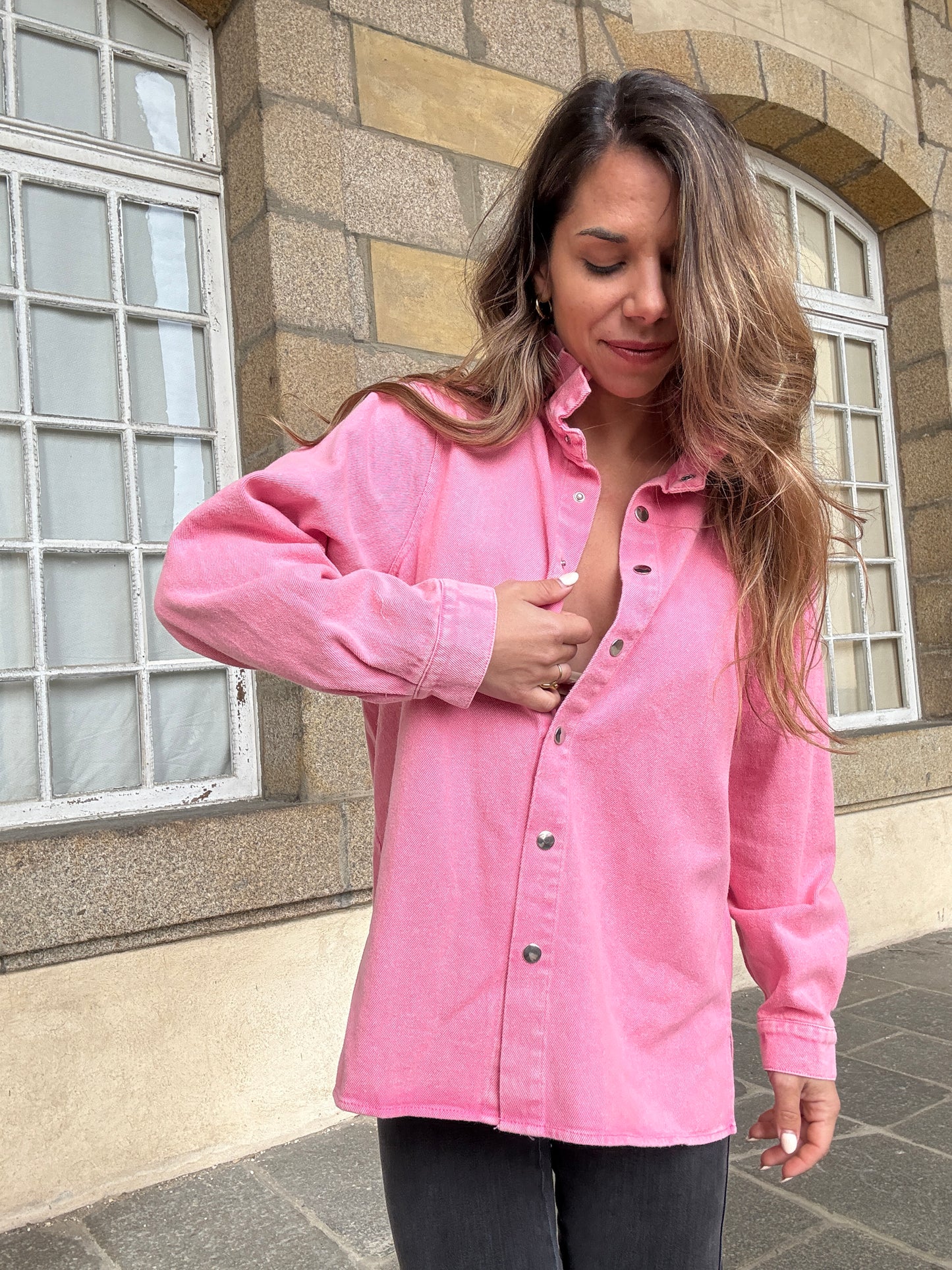 Veste en jean Céleste rose bonbon