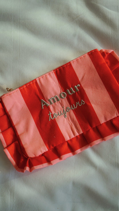 Pochette froufrou Amour toujours rose et rouge