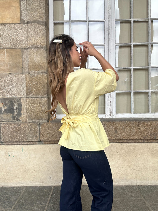 Blouse à noeud jaune Lana