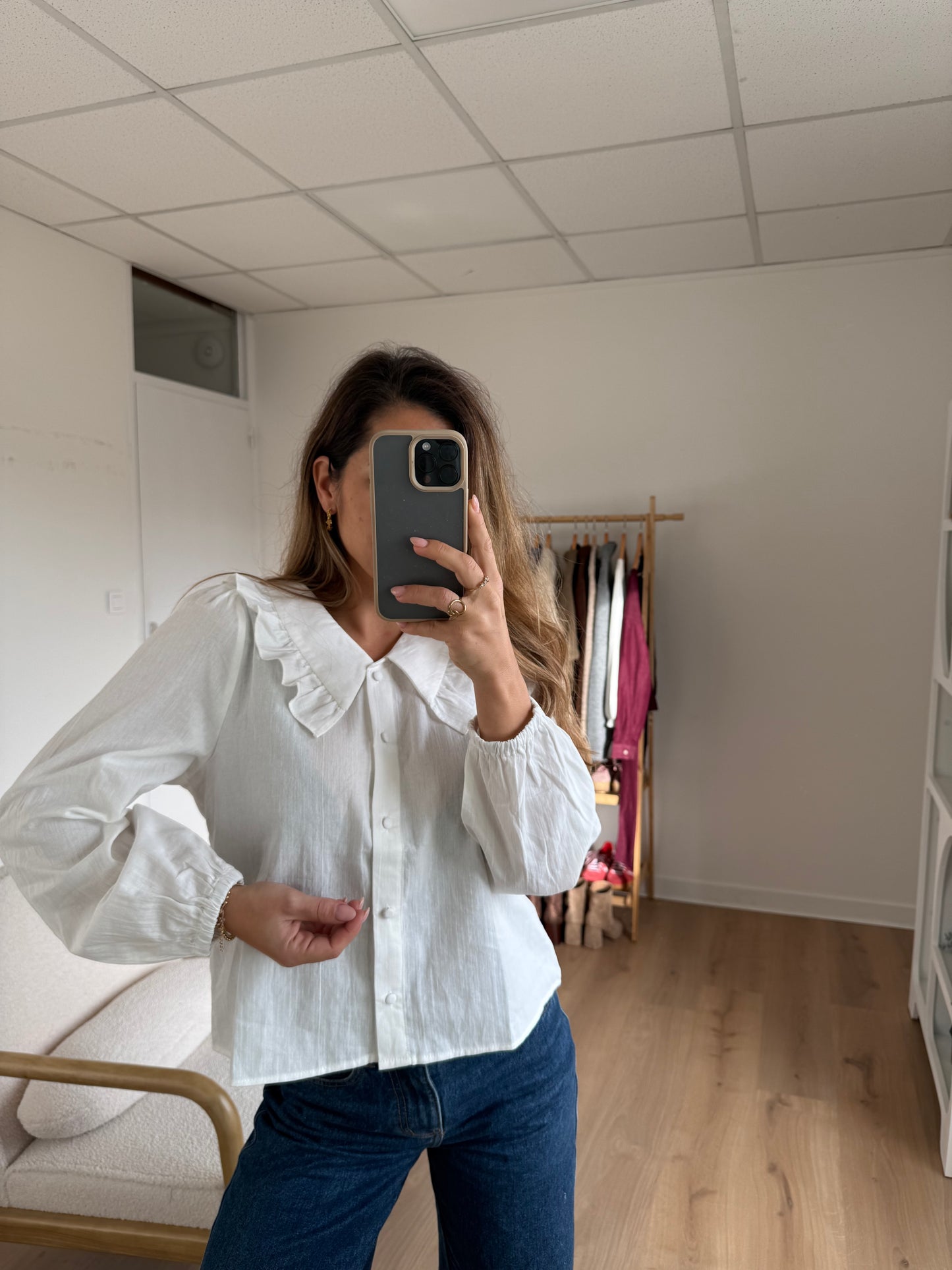 Blouse à col large blanche Coline