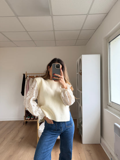 Pull sans manches Isaure écru