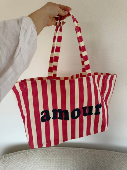 Sac cabas Amour rayé fushia