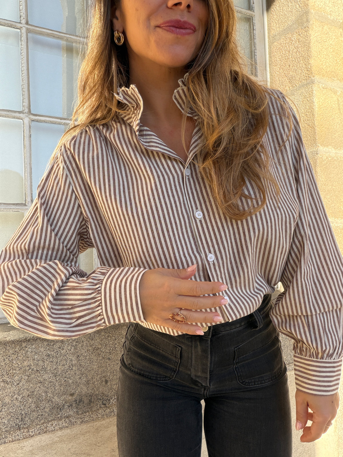 Chemise rayée chocolat Elise