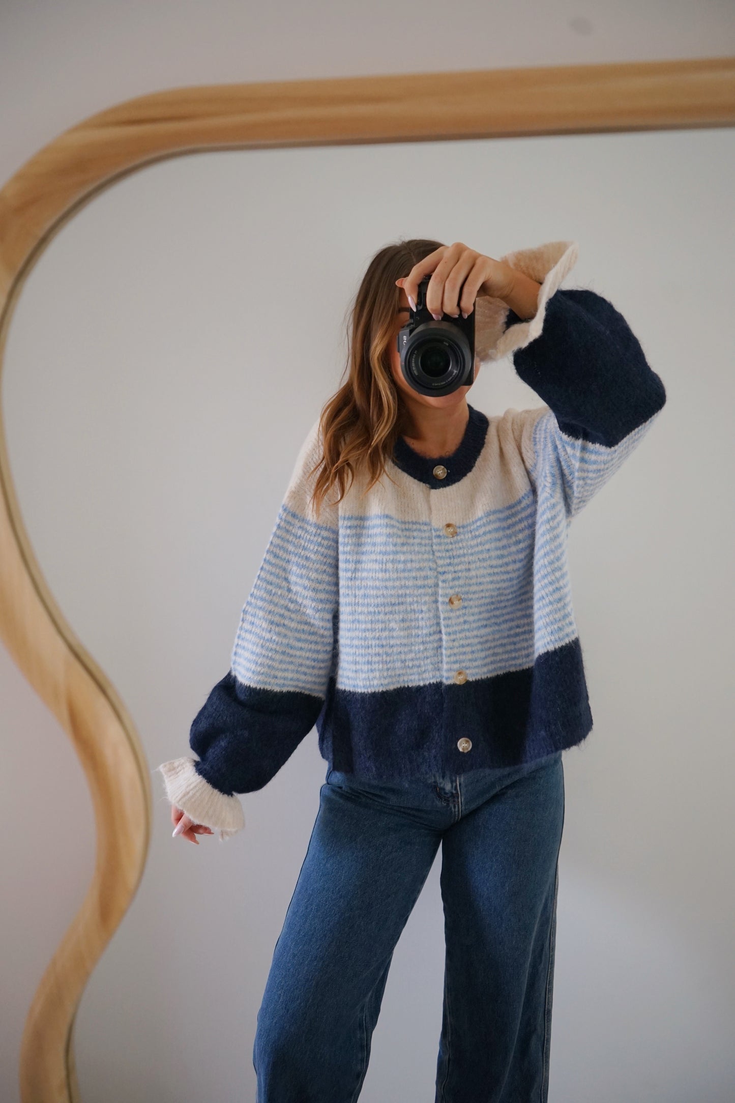 Cardigan Marisol blanc rayé bleu marine