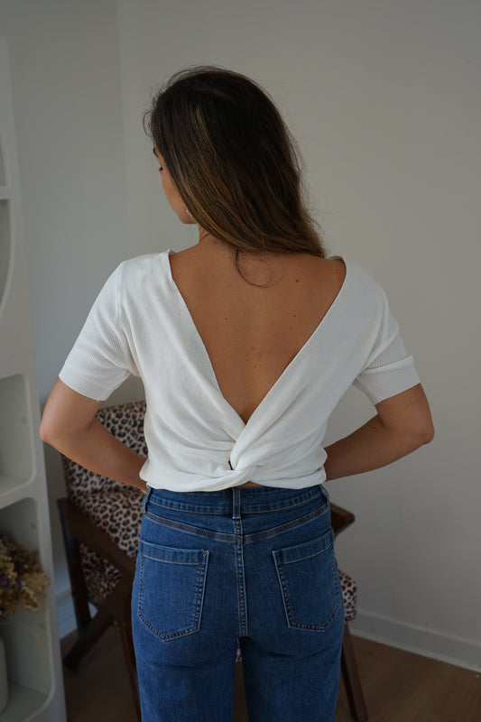 Top Aimée dos nu en maille blanc