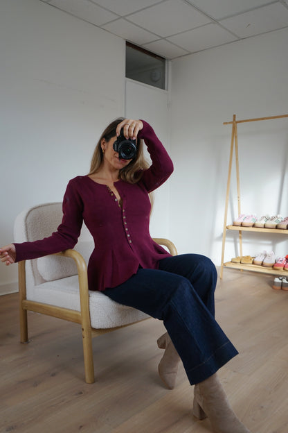 Pull fin péplum Albane bordeaux