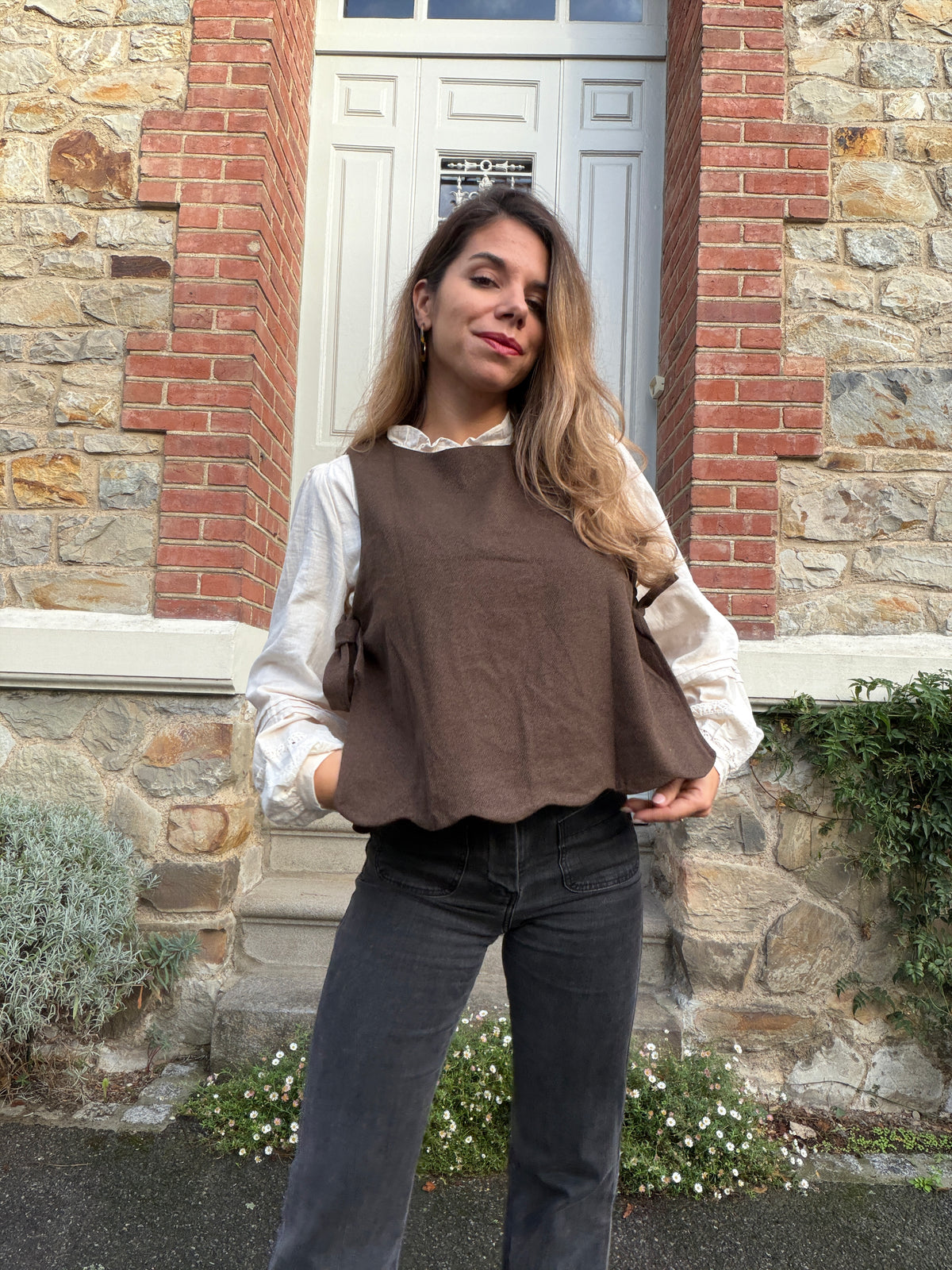 Pull sans manches chocolat Charline